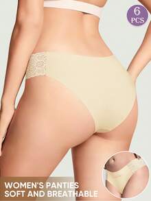 MEIYATING 6件組女款低腰三角內褲 素色蕾絲飾邊輕量款 - 彩色 - 查看 3