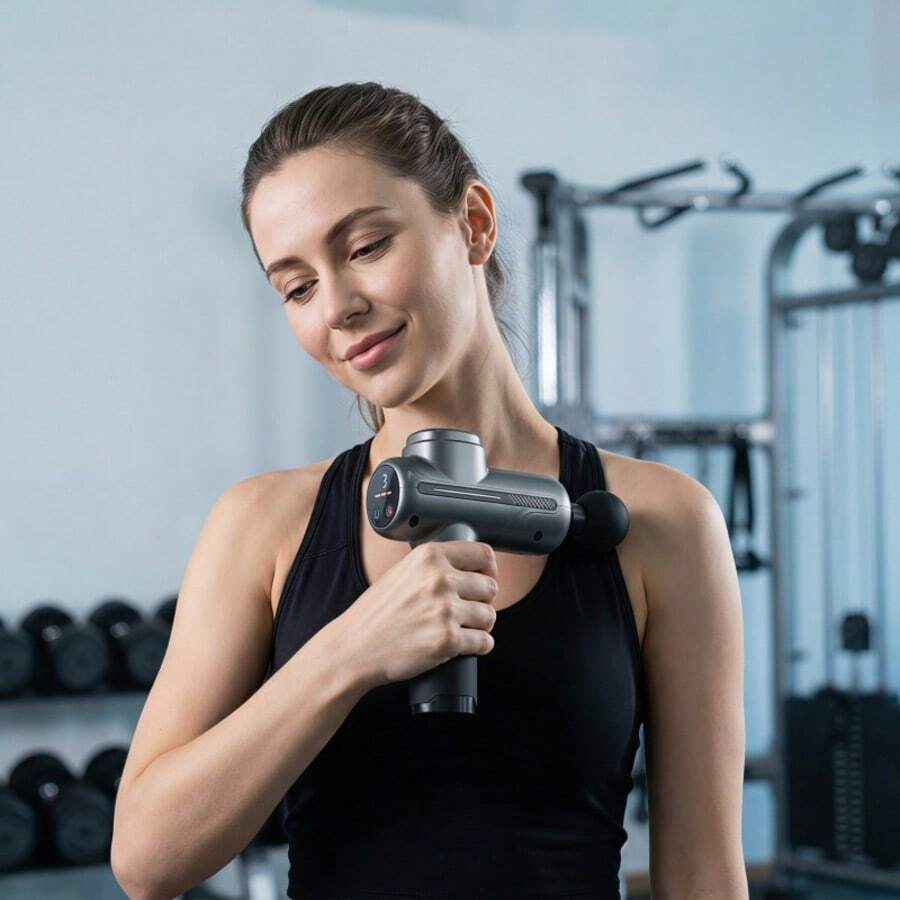 This 5-Speed Adjustable Massage Gun Comes With 4 Replaceable Massage Heads. It's A USB Rechargeable Portable Deep Tissue Impact Muscle Massager, A Lightweight Electric Body Massager Suitable For Gyms, Sports, And Home Use. - Multicolor - View 1