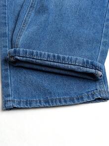 Tween Boy Simple Light Wash Wide Leg Jeans, 8-11 Years, New Sand-Washed Process, Elastic Waistband, Adjustable Fit, No Zipper Design, Semi-Elastic, Loose Fit, Classic Versatile Denim Pants, All-Season Wear - Light Wash - View 7