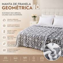 Grey And White Geometric Flannel Blanket, Soft Lightweight Microfiber Throw For Bed, Sofa And Travel, Available In 130x160cm, 160x220cm And 220x240cm - Grey - View 4
