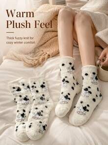 Soft And Comfortable Plush Socks Featuring Various Patterns, Including Cow Prints And Cartoon Dinosaurs; These Soft, Fluffy, And Cozy Indoor Socks Are Perfect For Lounging At Home Or In The Dorm, As Well As For Autumn, Winter, And Everyday Wear. - Multicolor - View 6
