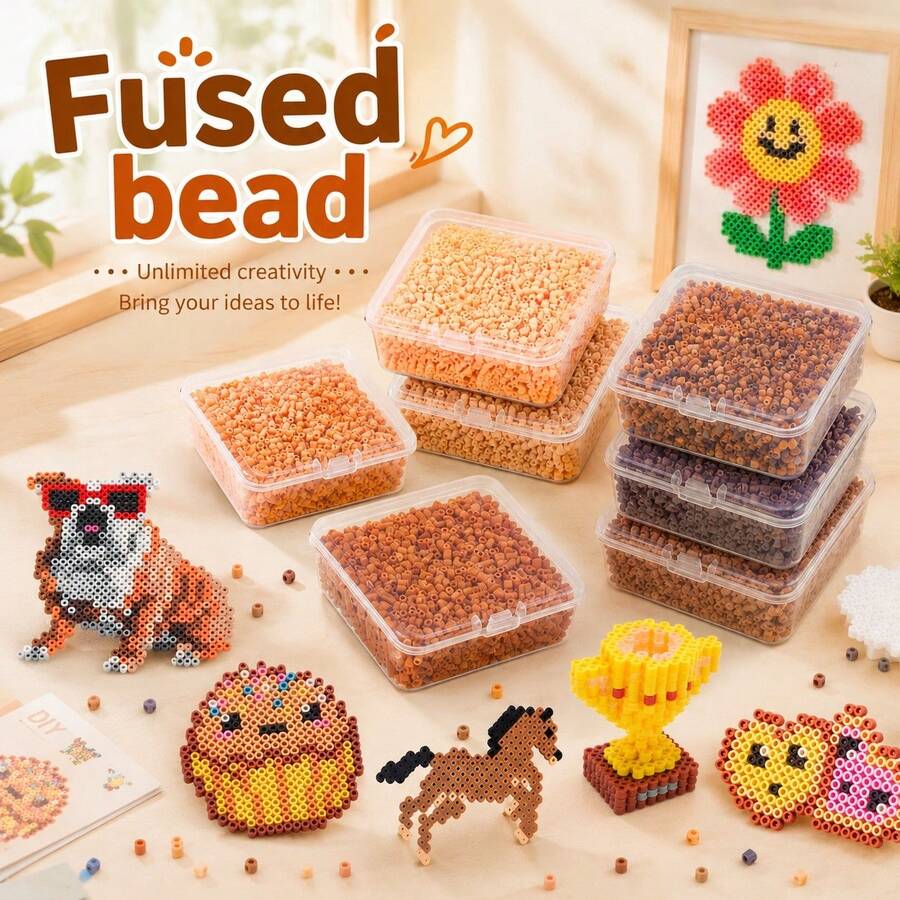 2.6mm Sundymot Fuse Beads, 3000PCS+ Brown G-Series Independent Packaging, With Small Square Box Storage, Anti-Spill, DIY Pendant Keychain, Jewelry Making Craft Materials, Graduation Season, Back To School, Christmas, Party Birthday Gift, Multi-Color 2.6mm Fuse Beads Bulk Refill Kit