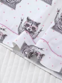 2pcs/Set Women's Pajama Set, Cartoon Raccoon Print, Holiday Women's Loungewear, Short Sleeve Lapel Top And Shorts Wearable Set - Multicolor - View 6