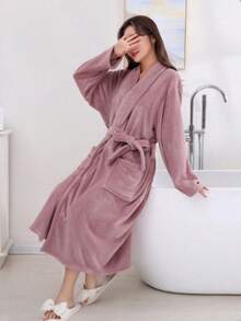 1pc Women's Wearable Bathrobe, Dusty Rose - Mauve Purple - View 1