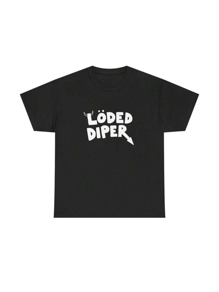 Cotton Short Sleeve T-Shirt LoDeD DiPeR SHiRT - 黑色 - 查看 1