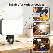 1pc Detachable Clip-On Phone Fill Light, With Adjustable Bracket, Adjustable White/Warm/Natural Light, Rechargeable, Compact And Portable, Suitable For Laptop/Phone/Tablet/Video Call/Makeup, Perfect For Selfie And Live Streaming, Portable Fill Light. Featuring Matte Back Design, Enhanced Texture, High Portability For Daily Use - Rectangular Style - View 5