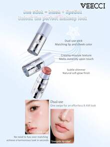 VEECCI Velvet Multi-Use Lip & Cheek Balm, Note Pudding IP Collaboration Edition, Dual-Use For Lips And Cheeks, Natural Matte Finish, Contours Facial Features, Long-Lasting, Suitable For Beginners - #D03 Rose Black Tea - View 3