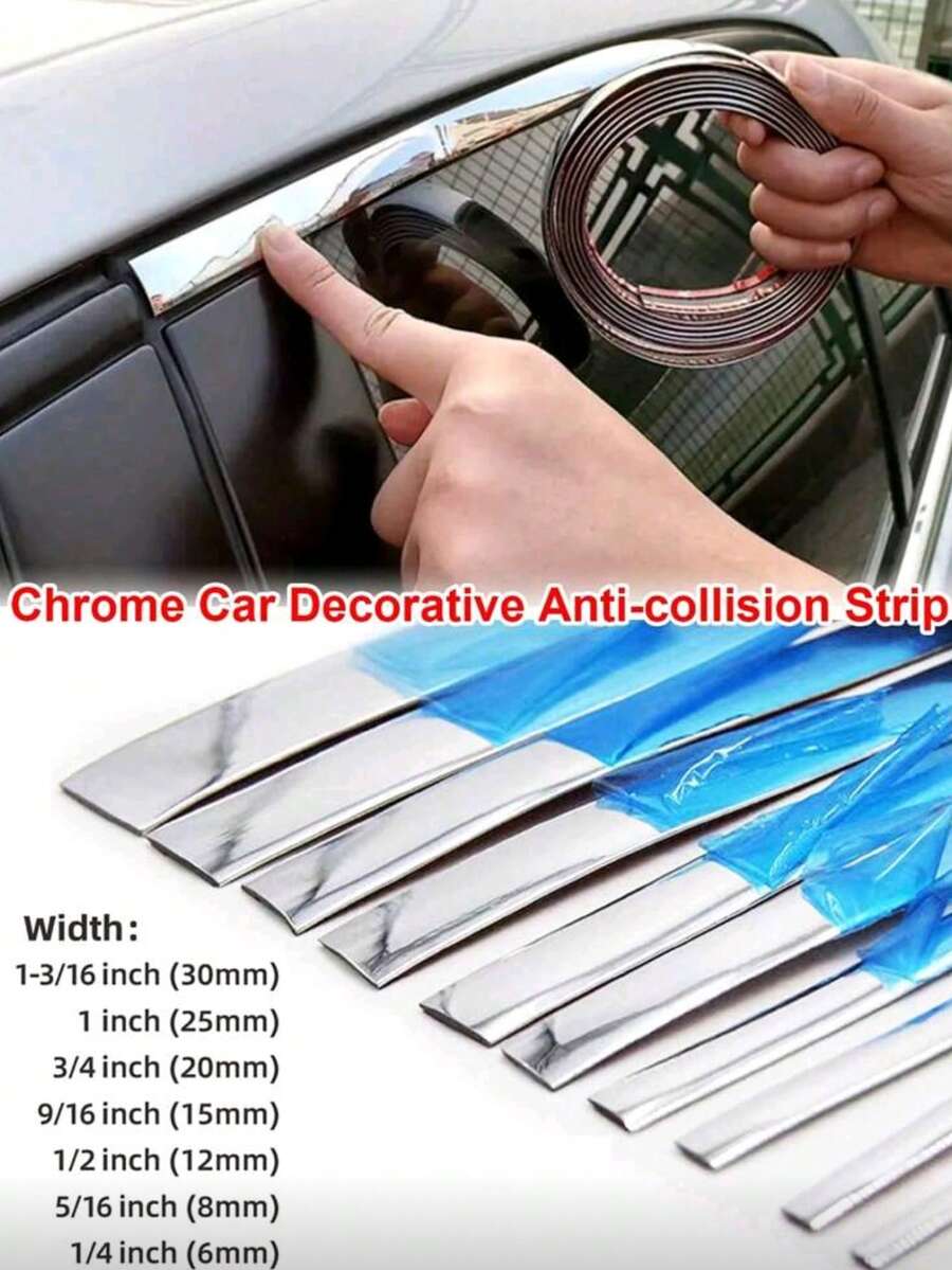 5m/3 Metros Fita Decorativa para Carro - Acabamento Brilhante Eletrolítico, Adequada para Carroceria e Janelas, Fita de Proteção Anti-Arranhões para Para-choque, Fita de Proteção para Borda da Porta, Fita de Proteção para Borda da Porta do Carro, Fita Decorativa para Interior do Carro, Adequada para Sedan, SUV e Caminhão