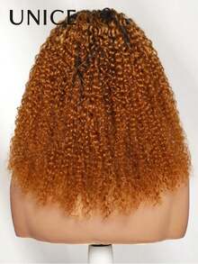 UNice Blend Secure 10 Seconds Flip-Over Half Wig Jerry Curly 3 In 1 Flip Over 3/4 Half Wig With Drawstring Beginner Friendly 100% Human Hair Wig Copper Ombre Color Machine Made Wig Put On And Go - SNatural/Orange - View 8