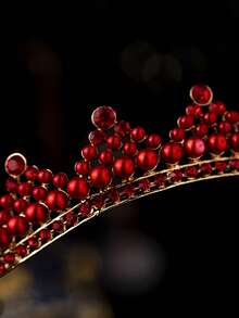 1pc Vintage Red Rhinestone Pearl Crown Baroque Bridal Tiara Hair Accessories For Women Wedding Prom Birthday Party Halloween - Red - View 8