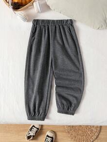 Young Boy Casual Minimalist Versatile College Style Diagonal Pocket Dark Gray Long Pants Suitable For Vacation Travel Sports School Daily Wear - Dark Grey - View 5