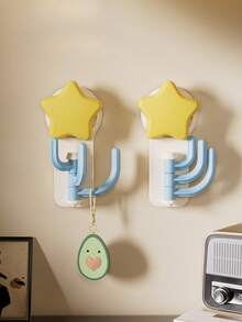 3/1pc Cactus Shaped Rubber Hook, Cute Rotatable 3-Hook Wall Mount, Strong Adhesive No-Damage Door Hook, Perfect For Hanging Keys, Bags And Small Daily Items - Multicolor - View 2