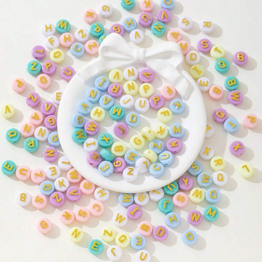 100pcs Random Mixed White Base Colorful English Letter Acrylic Beads, DIY Bracelet Phone Chain Handmade Beading Accessories - Multicolor - View 1