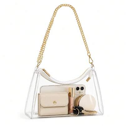 Bolso transparente para mujer, bolso de hombro pequeño transparente, bolso tote transparente 9.8 X 6.3 X 2.7 pulgadas para viajes y salidas diarias