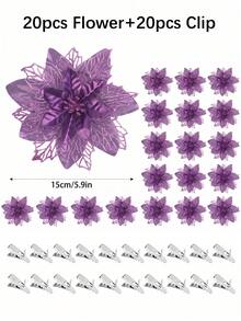 1/10/20/30pcs Shiny Gold Christmas Flower Decor Clips, DIY Holiday & Seasonal Decorations, Suitable For Weddings, Christmas Trees And Parties, Easy To Install, Durable - Purple - View 11