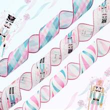3 Rolls Pink Nutcracker Christmas Wired Edge Ribbon, Plaid And Stripe Holiday Ribbon For Wreath Bows, Christmas Tree Decorations, Gift Wrapping And DIY Crafts, 2.5 Inch X 4 Yards Each - C - View 6