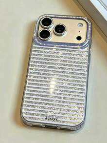 Vintage Water Ripple Brown & Blue Plaid Phone Case, Compatible With Apple 17 11 12 13 14 15 16 Pro Max Plus, Autumn/Winter Glossy Protective Shell - White Stripes - View 3