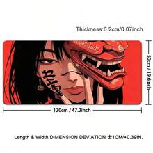 1入 遊戲用武士鬼面面具日本動漫少女滑鼠墊 大尺寸電腦辦公遊戲桌墊 XXL 橡膠防滑遊戲鍵盤滑鼠墊 長款桌面墊 專業頂級速度控制配件 - 查看 14