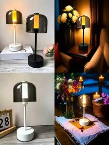 1pc Vintage Shade Touch Control Table Lamp, Portable USB‑C Rechargeable LED Nightstand Light, Warm Glow Ambient Lamp For Home, Bar, Cafe Decoration - Night Light - View 6