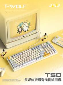 T-WOLF Mechanical Keyboard Blue Switch Customized Wired Keyboard Gaming RGB With Knob 98 Keys Wired Business Office Home Keyboard - View 2