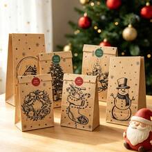 12/6pcs Christmas Gift Paper Bags, Cute Cartoon Christmas Pattern Kraft Paper Bags, Suitable For Christmas Party Favors, Gift Packaging, Gift Wrapping, Christmas Decoration Supplies - View 1