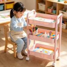 Prateleira de Armazenamento de Metal Multicamadas Compacta e Elegante com 4 Rodízios, Movimento Flexível e Conveniente, Adequada para Casa, Salão, Banheiro, Cozinha, Escritório / Estúdio, Quarto de Criança e Dormitório. Perfeito como Presente para Inauguração da Casa, Aniversário, Natal e Festa de Recém-Nascido (Design Fofo e Elegante, Ótima Escolha para Nova Casa). - Multicolorido - Visão 4