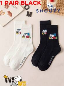1/2 Pairs Snoopy Socks Men's Winter Socks Black And White Striped Breathable Crew Socks, Suitable For Students Adults Gift Daily Use Fun Christmas Gift - Multicolor - View 14