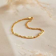 Personalized Name Bracelet, Figaro Chain, Gold Plated, Up To 5 Names - Multicolor - View 4