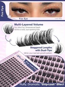 Manga Style Slim Curly Eyelash Clusters, Pointed Natural Fluffy Soft Extended Eyelashes, 10-16mm Mixed Lightweight DIY Cluster Lashes, Suitable For Daily Wear And Cat Eye Makeup - D - View 7
