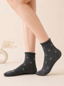 5 Pairs Random Assortment Bowknot Lightweight Short Socks, Soft And Comfortable, Suitable For Daily, Office, Campus, Casual Wear - Multicolor - View 4