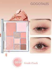 GOGO TALES GOGOTALES 9-Color Magic Mirror Shimmer Eyeshadow Palette, Includes Shimmering Tea Brown Tones, Matte Earthy Tones And Warm Pink-Brown Tones, Multi-Functional Eyeshadow/Highlighter/Contour Palette, Suitable For Daily Natural Makeup - G01# Gentle Peach - View 1