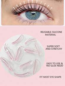 FAMOREYA 10 PCS Lash Lift Pads, 5 Pairs Ultra Soft No Glue Eyelash Lifting Shield, Self Sticky Lash Lift Rods, Easy To Clean, Reusable, Jelly Texture, Enhance Eyelash Clumping, Suitable For Different Eyelash Lengths - Pink - View 3