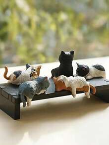 Super Cute Sleeping Cat Car Dashboard Ornament Screen Decoration Mini Figurine Resin Cartoon Decor For Car Interior, Computer Desktop, Office And Home Decor (With Acrylic Double-Sided Adhesive) - Multicolor - View 3