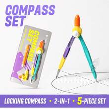 Set Jangka Geometris dengan Pengunci, Jangka Gambar 2-in-1 dengan Tempat Pensil dan Tutup Ujung Pengaman, Alat Matematika untuk Siswa, Cocok untuk Sekolah, Kelas, Proyek Geometri, Menggambar Lingkaran, Perlengkapan Sekolah. - Set - View 1