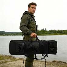 Großer Outdoor-Rucksack, taktischer Rucksack, mit verstellbarem Schultergurt, strapazierfähigem Reißverschluss, Oberfläche aus schwarzem Oxford-Stoff, 81 * 24 cm, für die Jagd und zum Wandern im Freien - Schwarz - Übersicht 7