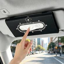 New Creative Shiny Floral Pattern Car Sun Visor Tissue Box PU Leather Rhinestone Car Tissue Holder Interior Accessory Decoration For Women - Floral Pattern - View 5