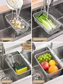 Premium Stainless Steel Side-Mounted Sink Drain Basket With Mesh Sturdy Corner-Mounted Sink Filter Drain Basket For Cooks Deep Kitchen Sink Food Scrap Filter To Wash Vegetable/Fruit Cleaner Silver Rectangle Kitchen Essential Kitchen Gadgets - L - View 11