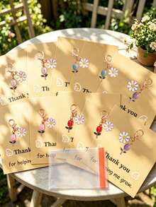 10pcs/8pcs/5pcs/3pcs Minimalist Daisy & Tulip Keychain Set, Includes "Thank You For Helping Me Grow" Card, Floral Keychains, Suitable For Teacher's Day, Thanksgiving, Friendship Growth Memorial Gift, Floral Lover Gift, Can Be Used As Key And Bag Accessories - Multicolor - View 10