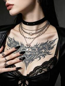Xiacheng Y2K Silver Layered Necklace Set For Women,Gothic Punk Fashion Costume Adjustable Jewelry Large Hollow Heart Star Cross Beaded Necklace - Multicolor - View 6