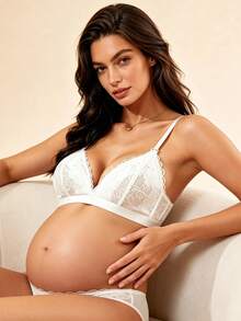 Hart & Haze Maternity Solid Color Lace Trim Nursing Bra Without Padding Maternity - White - View 3