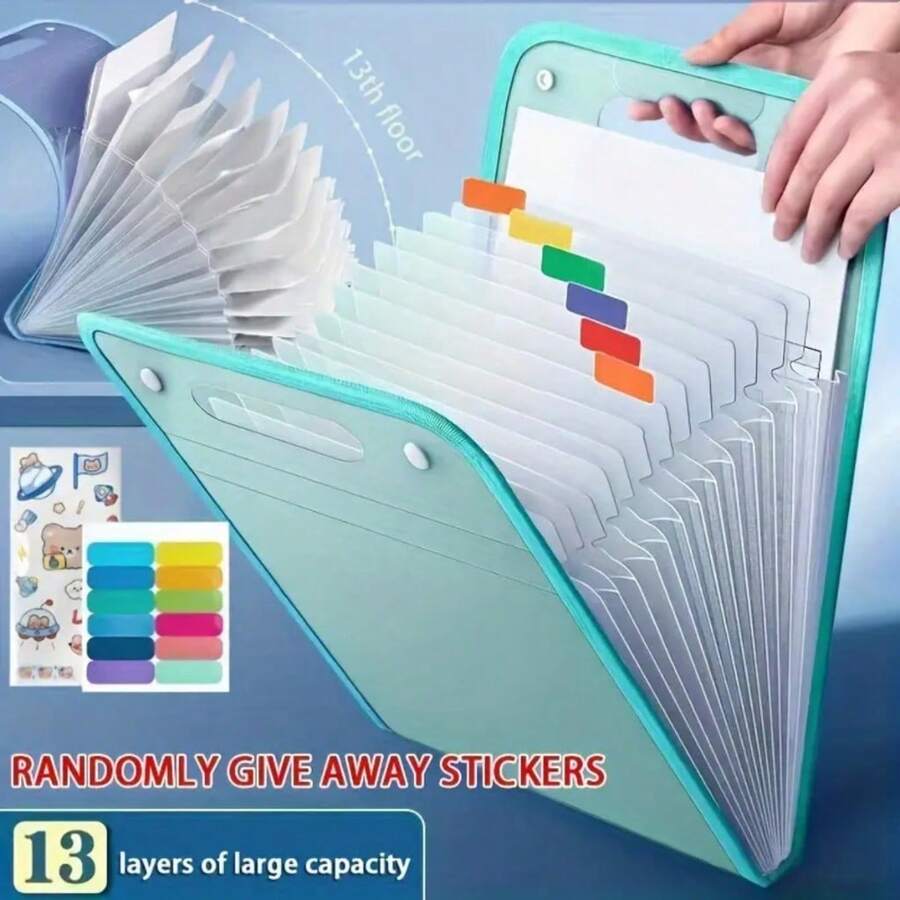 Pasta Sanfonada Para Documento Com 13 Divisórias E Pasta Prancheta Tamanho A4 Escritório Escolar - 1 peça - Visão 1