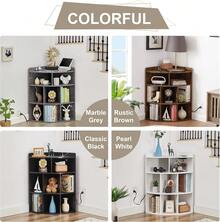 clóset de Esquina con estación de Carga, Organizador de Almacenamiento de Cubos de 3 Niveles con Puertos USB y tomacorrientes, librerías Triangulares con 8 Cubos para Sala de Juegos, - Gris 1 pieza - Ver 8