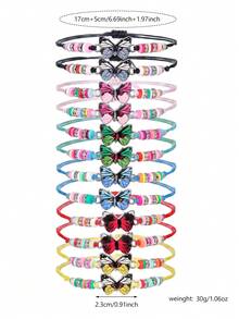 12pcs Oil Painting Butterfly & Soft Clay Rhinestone Circle Adjustable Braided Bracelet Set For Women, Suitable For Family, Best Friends, Couples To Share, Gift, Daily Wear - Multicolor - View 5