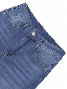 Plus Size Women High Waist Elastic Skinny Jeans, Casual Slim Fit Waist Cinching Spring Fall - Medium Wash - View 9