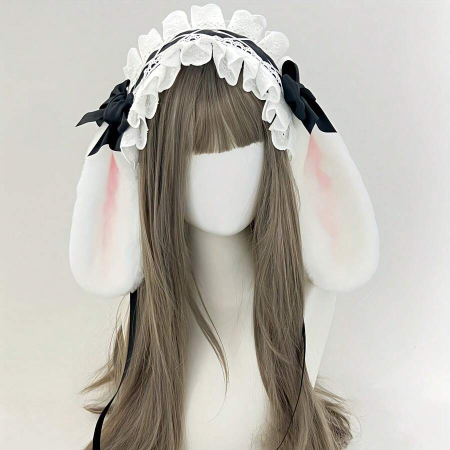 1pc Cute Bow Rabbit Ears Headband, Anime Cosplay Prop, Floppy Rabbit Ears Decoration, Suitable For Stage Performance, Masquerade, Party Costume, Nightclub Outfit, Cosplay Photo Prop - View 1