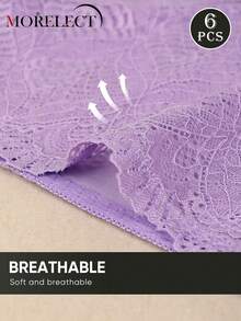 Morelect 6 chiếc quần lót nữ cạp vừa cao, phối ren, họa tiết jacquard, mềm mại & thoáng khí - Nhiều màu - Xem 6