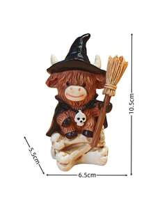 Halloween Highland Cow Wizard Desktop Ornament, Resin Statue With Pumpkin Base, Cute Witch Yak Figurine, Halloween Party Tabletop Decor, Holiday Home Decoration Gift - Magic Cow - View 4