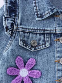 Girls' Denim Jacket/Cardigan, Autumn/Winter New Arrival, Sweet & Cute 3D Floral Embroidery, Light Blue Washed Denim Color, Ruffle Shoulder & Flutter Sleeve Design, Premium Cotton Denim Fabric, Versatile For Daily Wear With Dresses And T-Shirts, Suitable For Spring/Autumn Daily Outings, School And Gatherings - Light Wash - View 6