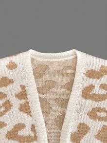 Women's Colorblock Leopard Print Jacquard Ruffle Cuff Autumn/Winter Casual Chic Lazy Versatile Knit Long Sleeve Cardigan - Multicolor - View 6