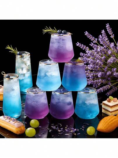 6/5/4/3/1 Set Of Transparent Gold Rimmed Pie Glasses, Champagne Glasses, Cold Drink Glasses, Sparkling Water Glasses, Beverage Glasses, Reusable, Suitable For Parties, Pies, Weddings, Birthdays, Easter